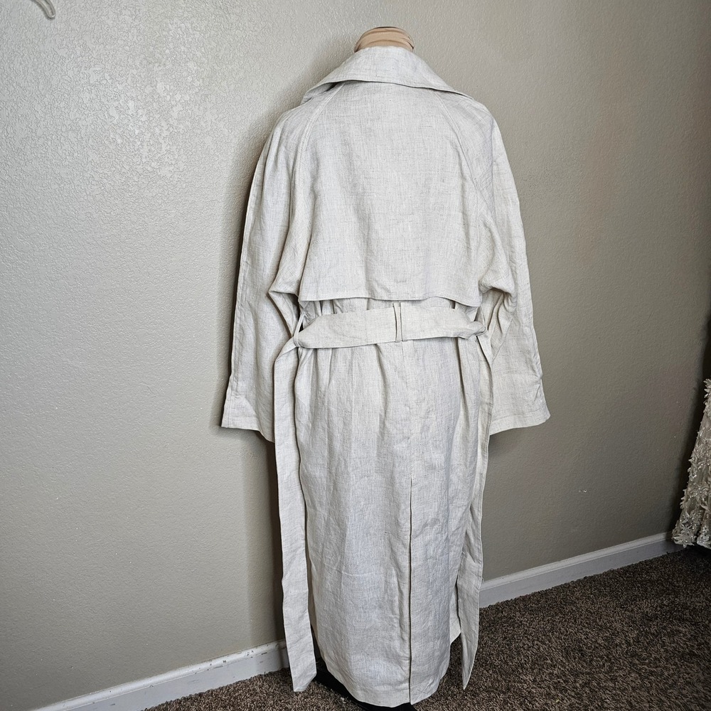 NWT Mango 100% Linen Trench Coat Oatmeal Beige Longline Belted Duster XS S M - Picture 7 of 13